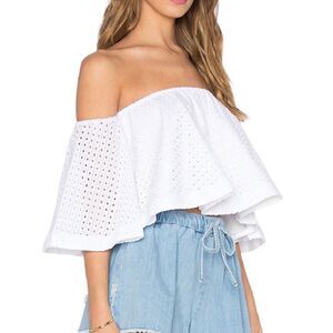 N/NICHOLAS White Tube Top Broderie Strapless Peplum Off Shoulder Top New Size 2